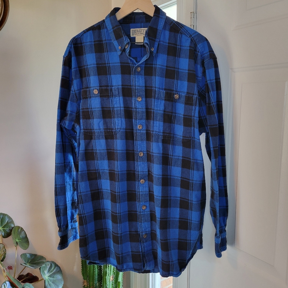 Duluth Trading Co. Blue Buffalo Check Plaid Longsleeve Shirt, Size L Tall Mens